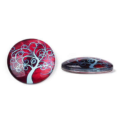 Half Round/Dome Tree Pattern Glass Flatback Cabochons for DIY Projects GGLA-Q037-25mm-M28-04-1