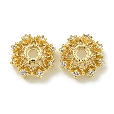 Rack Plating Brass Micro Pave Clear Cubic Zirconia Bead Caps KK-K386-09B-G-1