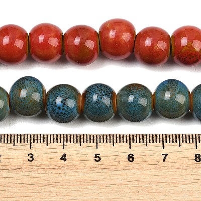 Handmade Fancy Antique Glazed Porcelain Ceramic Round Beads Strands PORC-L019-13mm-M-1
