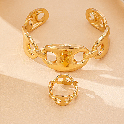 Coffee Bean Alloy Cuff Bangles & Rings Sets FS-WG0F6B5-01-1