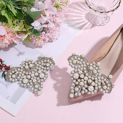 ABS Imitation Pearl & Bead Embroidered Applique Patch DIY-WH0780-11-1