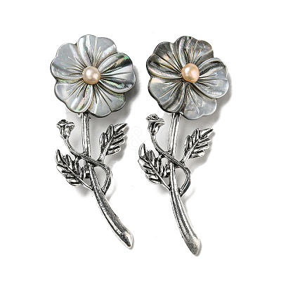 Black Lip Shell Flower Alloy Brooch JEWB-Z019-01D-1