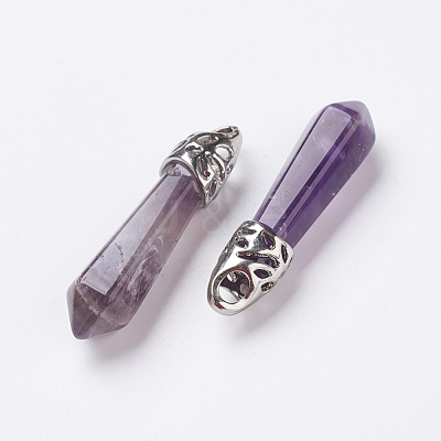 Natural Amethyst Pointed Pendants G-P309-03-1