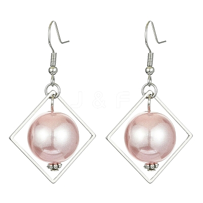 ABS Plastic Imitation Pearl with Rhombus Dangle Earrings EJEW-JE05501-1