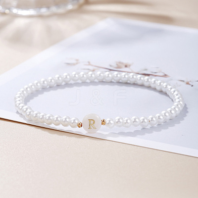 Plastic Pearl Round Beaded Stretch Bracelets for Women WGC81DB-18-1