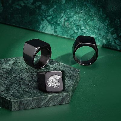 3Pcs 3 Size 304 Stainless Steel Rectangle Signet Finger Rings RJEW-UN0001-26B-1