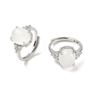 Brass Micro Pave Cubic Zirconia with Natural Quartz Crystal Cuff Open Rings RJEW-T035-01P-G-1