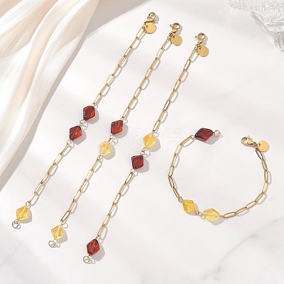 Natural Amber Beads Link Bracelets BJEW-JB13495-1