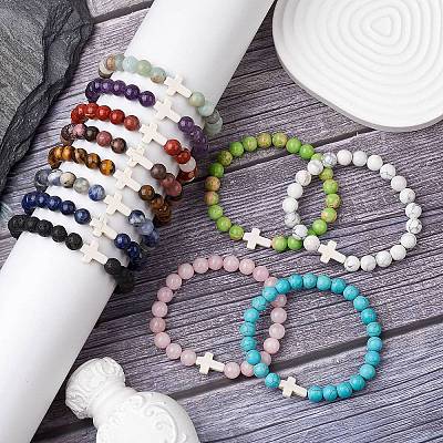 12Pcs 12 Styles Natural & Synthetic Gemstone Round Beaded Stretch Bracelets for Women Men BJEW-JB11367-1