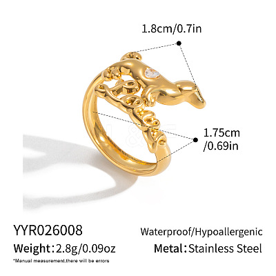 304 Stainless Steel Micro Pave Cubic Zirconia Open Cuff Rings for Women LM3811-2-1