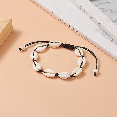 Natural Shell & Synthetic Turquoise Braided Bead Bracelet for Women BJEW-JB09245-03-1