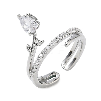 Brass Micro Pave Cubic Zirconia Cuff Open Rings for Women RJEW-L343-05P-02-1