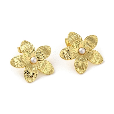 304 Stainlee Steel with Plastic Pearl Studs Earring EJEW-Z045-07G-1