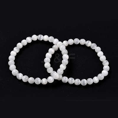 Natural Selenite Beaded Stretch Bracelets BJEW-F414-01A-02-1