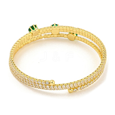 Rack Plating Brass Pave Clear Cubic Zirconia Open Cuff Wrap Bangles BJEW-B110-01G-01-1