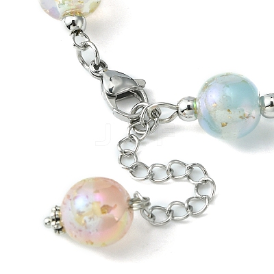 Resin with Gold Foil Round Beaded Chain Bracelet BJEW-JB09474-01-1