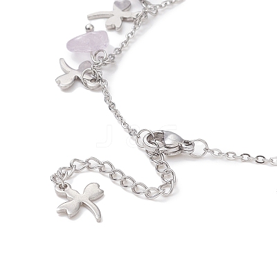 Natural Amethyst Chips & Dragonfly Charms Anklet AJEW-AN00512-08-1