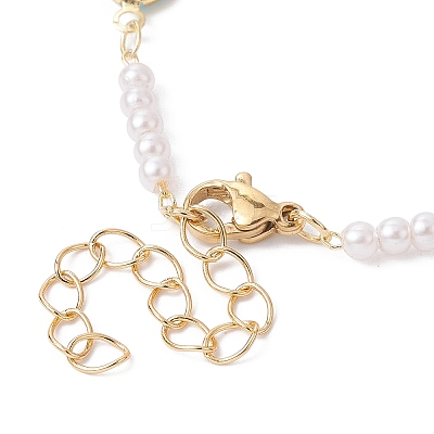 Evil Eye Glass & Brass & ABS Imitation Pearl Beaded Bracelet Making AJEW-JB01150-42-1