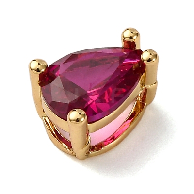 Teardrop Brass Micro Pave Cubic Zirconia Slide Charms KK-C119-16G-1