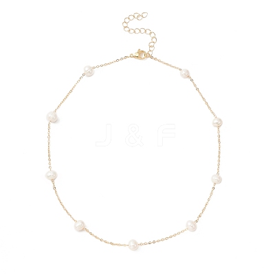 Natural Pearls Beaded Chain Necklace NJEW-JN04345-1