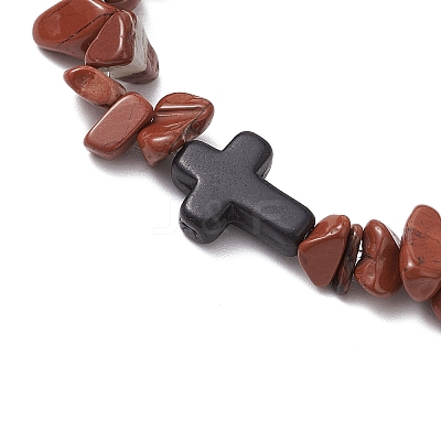Natural Red Jasper Chips Stretch Bracelets for Women Men BJEW-JB11341-03-1