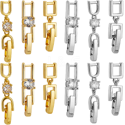 12Pcs 6 Styles Rack Plating Brass Micro Pave Clear Cubic Zirconia Fold Over Clasps KK-SC0005-94-1
