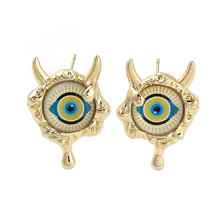 Rack Plating Eye Brass Stud Earrings EJEW-C108-08G-02-1