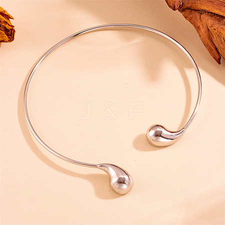 304 Stainless Steel Teardrop Open Cuff Choker Necklaces for Women NJEW-R003-01P-01-1