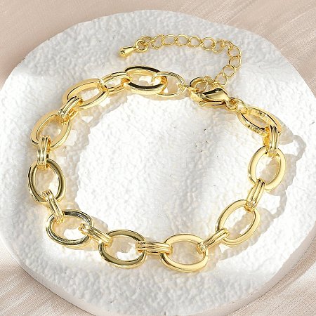 Brass Oval Link Chain Bracelets for Women Men BJEW-K273-10G-1