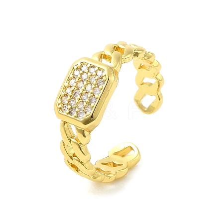 Rectangle Brass Micro Pave Clear Cubic Zirconia Cuff Rings for Women RJEW-G311-01B-G-1