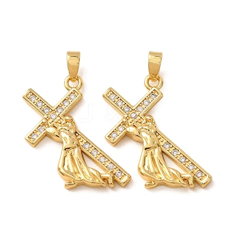 Brass Micro Pave Clear Cubic Zirconia Pendants CU-CBAF45D-01G-1