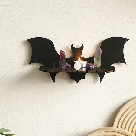 Halloween Wooden Bat Shelf for Crystals PW-WG8933D-01-1