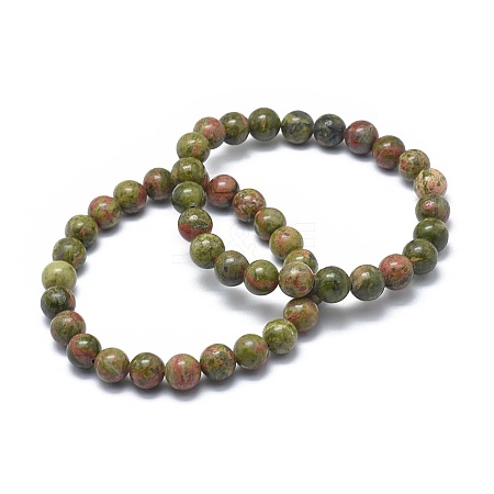 Natural Unakite Bead Stretch Bracelets BJEW-K212-B-006-1