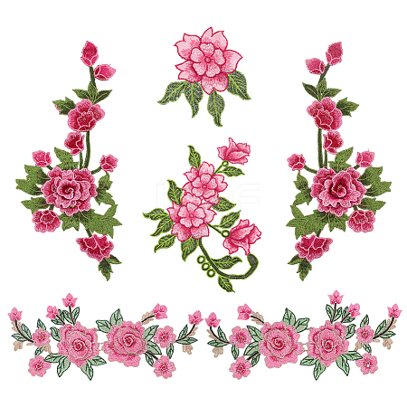 Peony Pattern 3D Polyester Computerized Embroidered Appliques DIY-FG0003-91-1