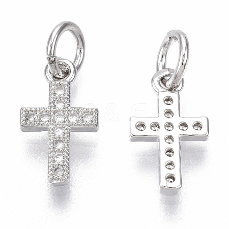 Brass Micro Pave Cubic Zirconia Tiny Cross Charms ZIRC-R109-024B-P-NF-1