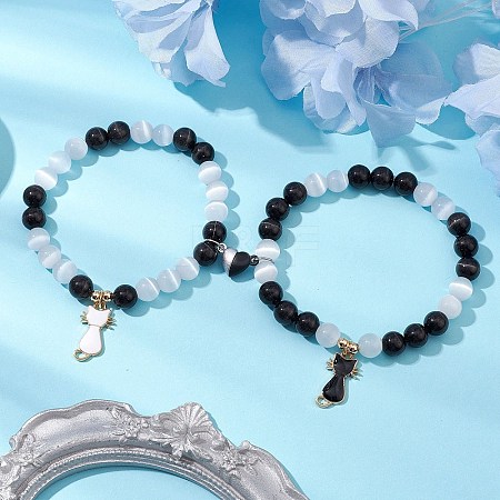 2Pcs Cat Eye Beaded Bracelets BJEW-TA00566-1