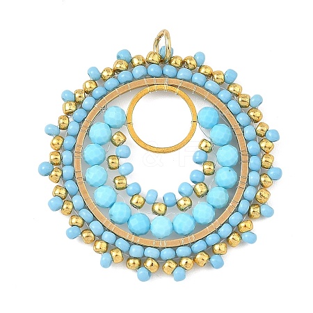 304 Stainless Steel & Brass & Dyed & Heated Natural Magnesite & TOHO Glass Seed Beaded Pendants PALLOY-MZ01379-01-1