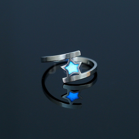 Luminous 304 Stainless Steel Star Finger Ring LUMI-PW0001-120G-1