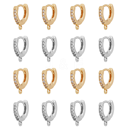 DICOSMETIC 16Pcs 2 Colors Brass Micro Pave Cubic Zirconia Huggie Hoop Earring Findings KK-DC0002-76-1