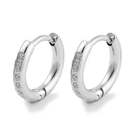 304 Stainless Steel Micro Pave Clear Cubic Zirconia Huggie Hoop Earrings EJEW-C096-01B-P-1
