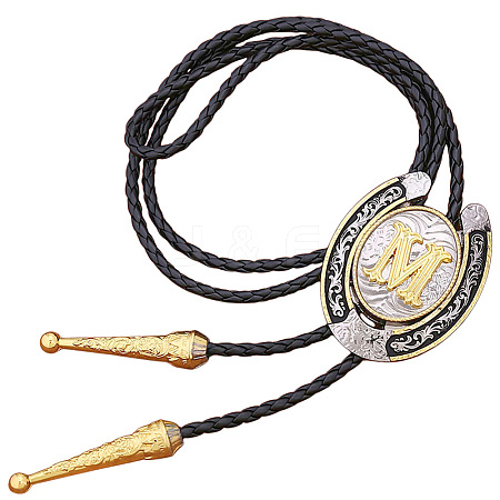 Cowboy Western Alloy Horseshoes & Letter Pendant Bolo Tie Necklaces NJEW-WH20014-02M-1