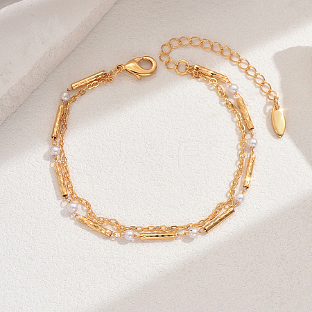 Fashionable Real 18K Gold Plated Brass Glass Double Layers Anklets for Women's Beachwear HR3444-2-1