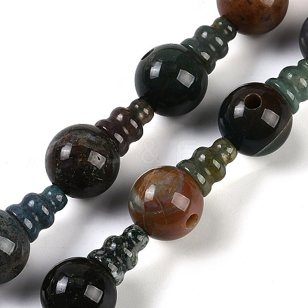 Natural Indian Agate 3-Hole Guru Beads Strands G-H064-E02-01-1