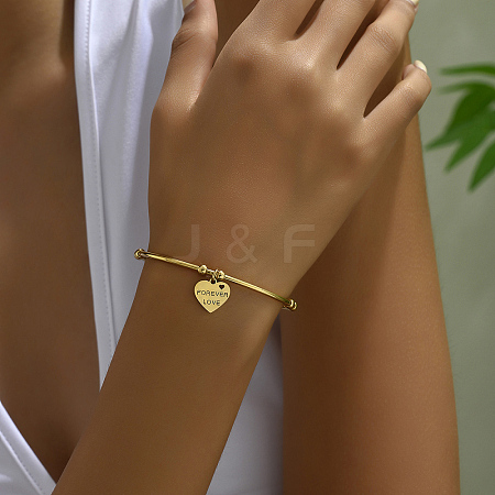 Fashionable Heart with Word Forever Love Stainless Steel Cuff Bangles for Women CL6006-1