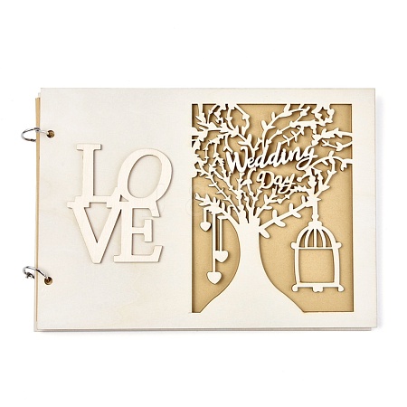 Wooden Wedding Guestbooks Notepad AJEW-M206-19-1