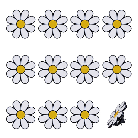 12Pcs White Daisy Enamel Pins JEWB-PH0001-49B-1