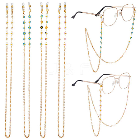 4Pcs 4 Color Aluminium Cable Chain & Brass Enamel Daisy Link Chain Eyeglasses Chains AJEW-AB00038-1