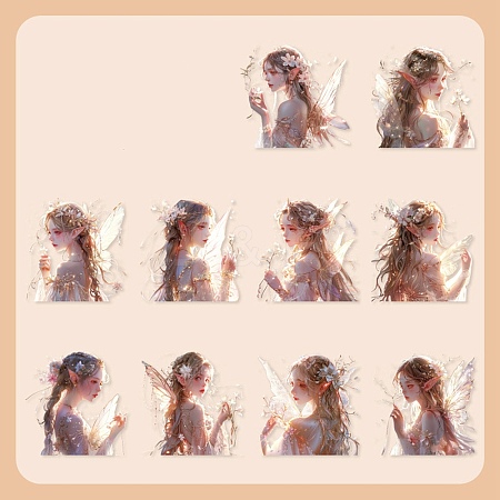 10Pcs 10 Styles Fairy Girl Series Paper Sticker PW-WG4530E-04-1