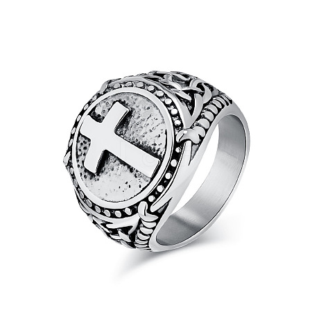 Stainless Steel Cross Signet Rings PW-WG22383-05-1