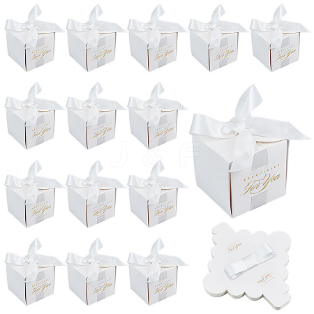 Square Paper Wedding Candy Storage Boxes with Ribbon CON-WH0001-80-1